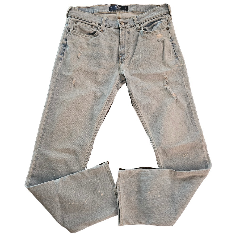 Hollister Distressed Jeans Slim‎ Straight Epic Flex Denim Light Wash 31x32